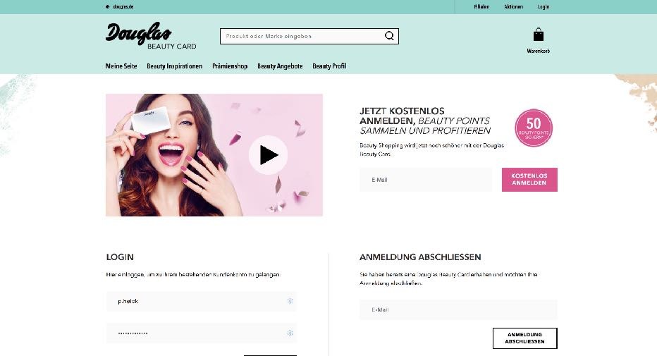 Douglas.de Beauty Card loyalty programme — sign-up and account flow.