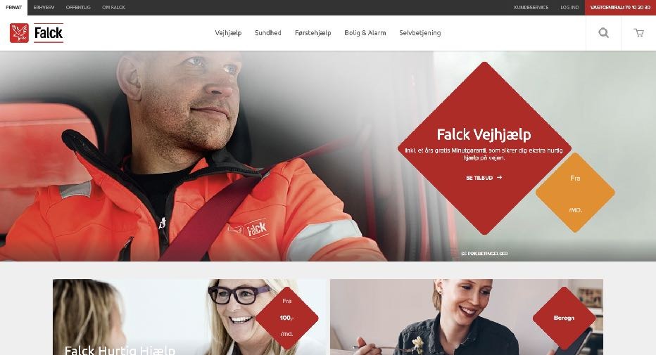 Falck.dk redesigned responsive homepage with a flexible product framework.